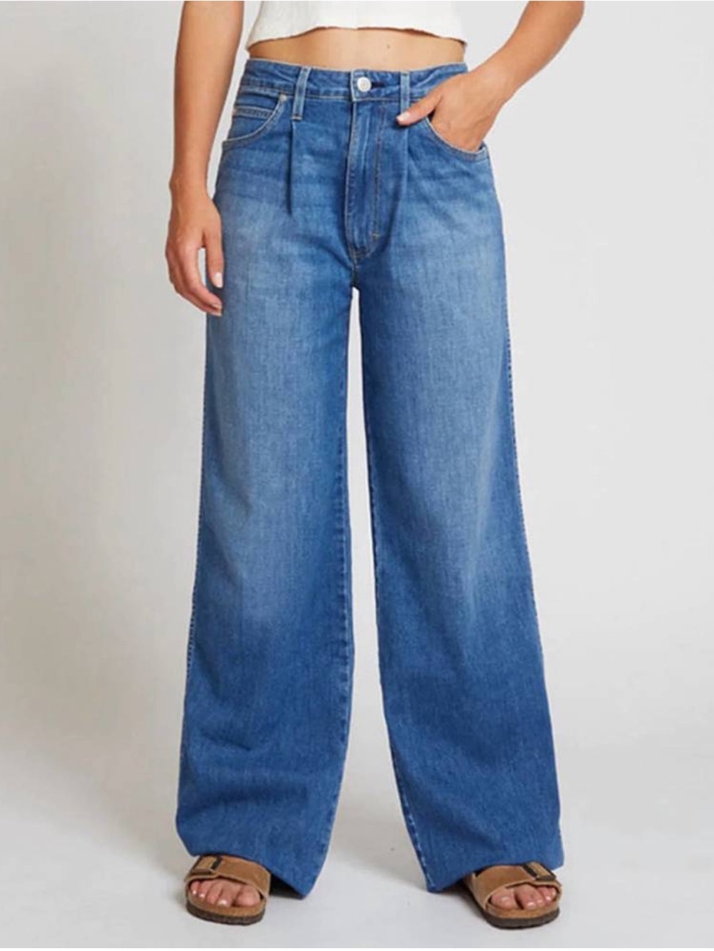 AMO Florence Wide Leg Denim Jeans Size 26 in Wistful Blue Low Rise Relaxed Fit